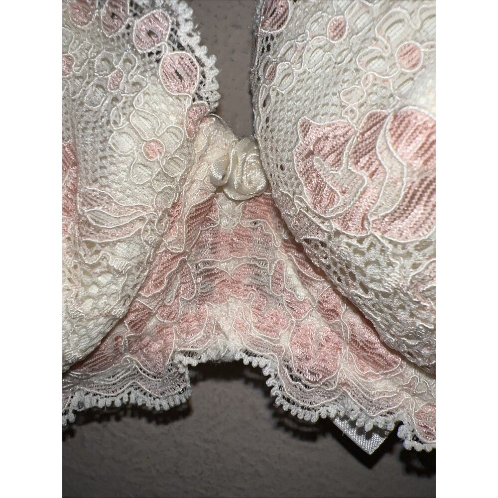 Vintage 90s Victoria's Secret Bra 32C Cream Pink Lace Removable Pads Push Up VS - Picture 3 of 13